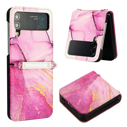 

For Samsung Galaxy Z Flip3 5G Marble Pattern Leather Phone Case(Pink Purple Gold LS001)