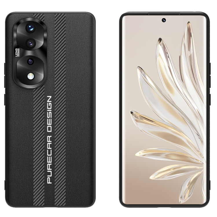 

For Honor 70 Pro Carbon Fiber Texture Plain Leather Phone Case(Black)