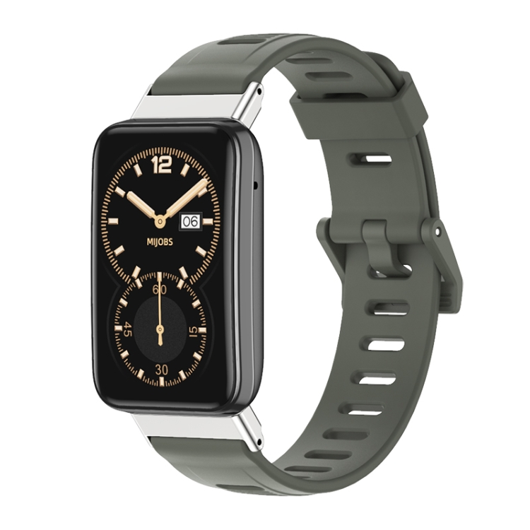 

For Xiaomi Mi Band 7 Pro Mijobs Flat Hole TPU Watch Band(Khaki Green Silver)