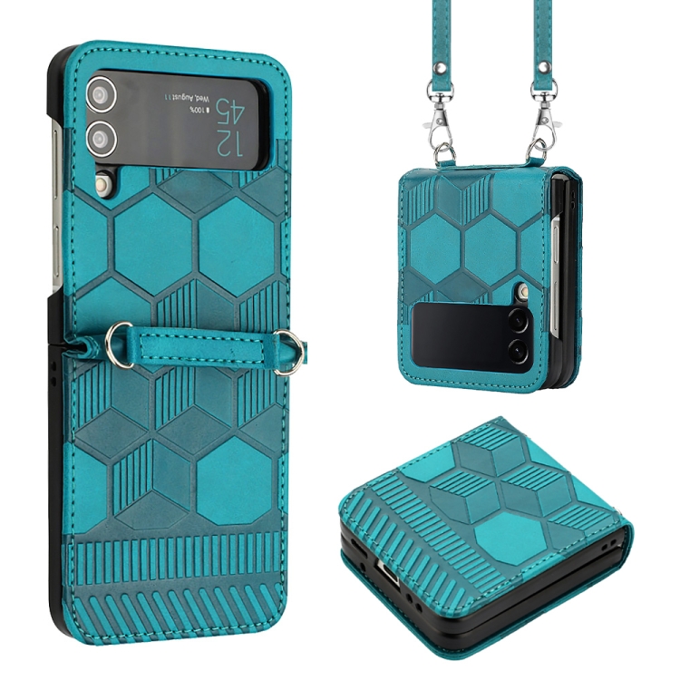 

For Samsung Galaxy Z Flip3 5G Crossbody Football Texture Leather Phone Case(Light Blue)