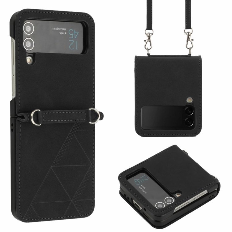 

For Samsung Galaxy Z Flip4 Crossbody 3D Embossed Leather Phone Case(Black)