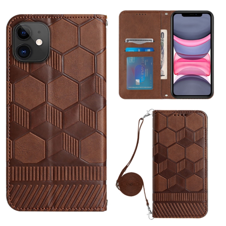 

For iPhone 11 Crossbody Football Texture Magnetic PU Phone Case (Brown)