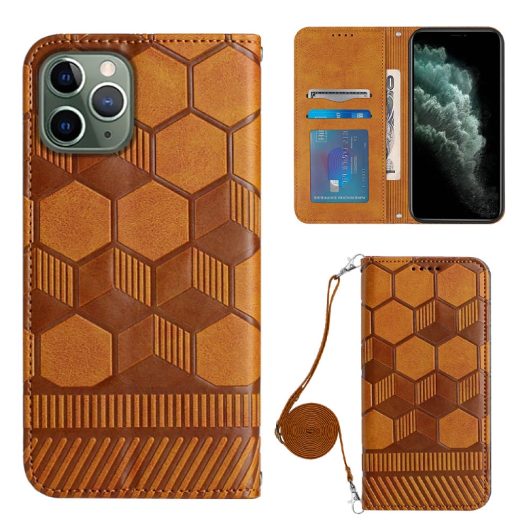 

Crossbody Football Texture Magnetic PU Phone Case For iPhone 11 Pro(Khaki)