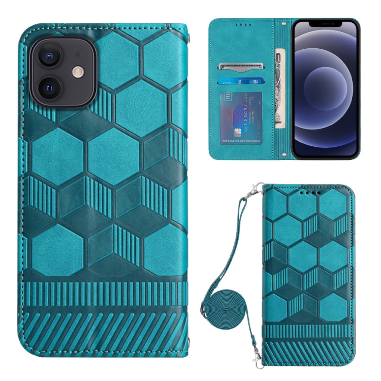 

Crossbody Football Texture Magnetic PU Phone Case For iPhone 12(Light Blue)
