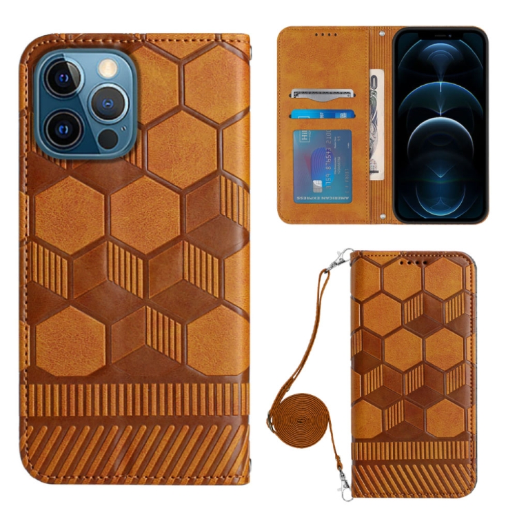 

Crossbody Football Texture Magnetic PU Phone Case For iPhone 12 Pro Max(Khaki)