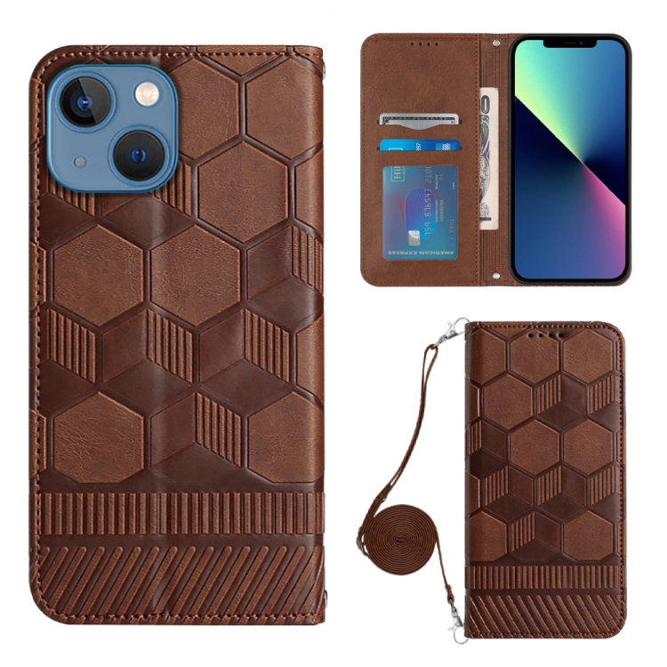 

Crossbody Football Texture Magnetic PU Phone Case For iPhone 13 Mini(Brown)