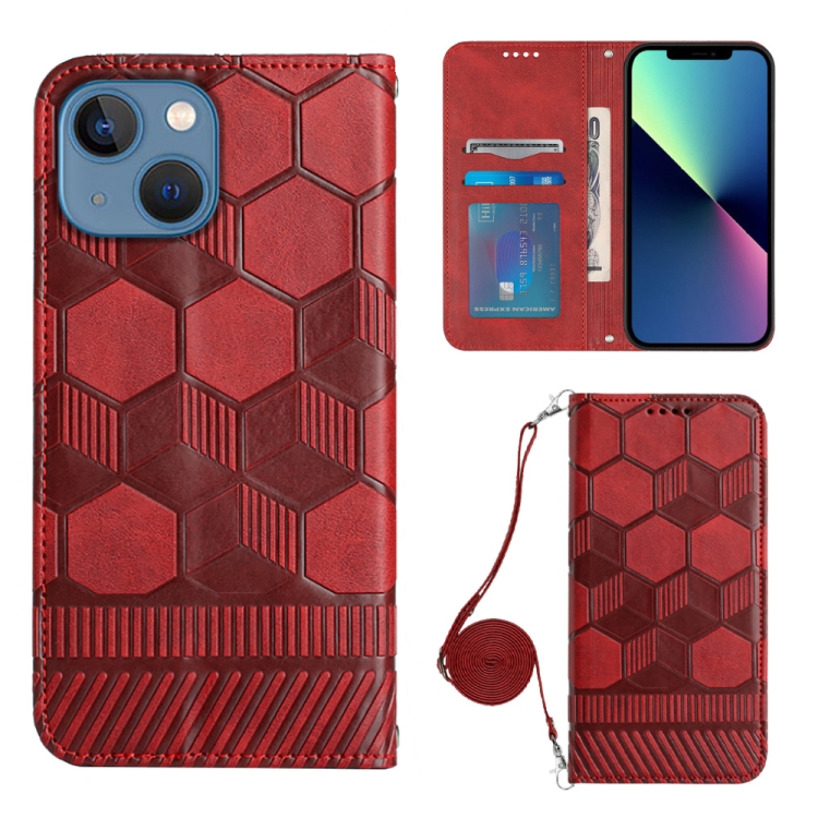 

Crossbody Football Texture Magnetic PU Phone Case For iPhone 14 Max(Red)
