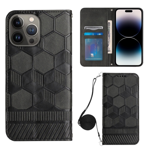 

For iPhone 14 Pro Max Crossbody Football Texture Magnetic PU Phone Case (Black)