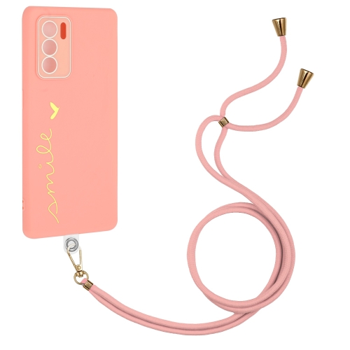 

For OPPO Reno6 5G Gilding Line TPU Phone Case with Strap(Pink)