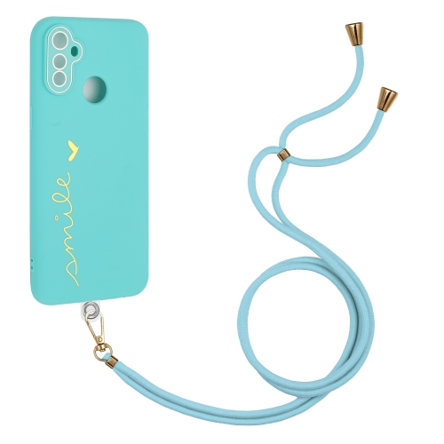 

For Realme C3 Gilding Line TPU Phone Case with Strap(Light Blue)