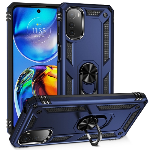 

For Motorola Moto E32 4G Shockproof TPU + PC Phone Case with 360 Degree Rotating Holder(Blue)