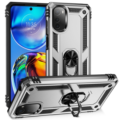

For Motorola Moto E32 4G Shockproof TPU + PC Phone Case with 360 Degree Rotating Holder(Silver)