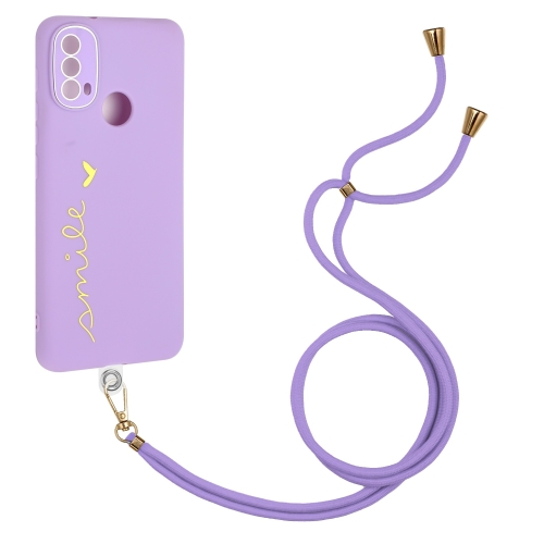 

For Motorola Moto E40 / E30 Gilding Line TPU Phone Case with Strap(Light Purple)