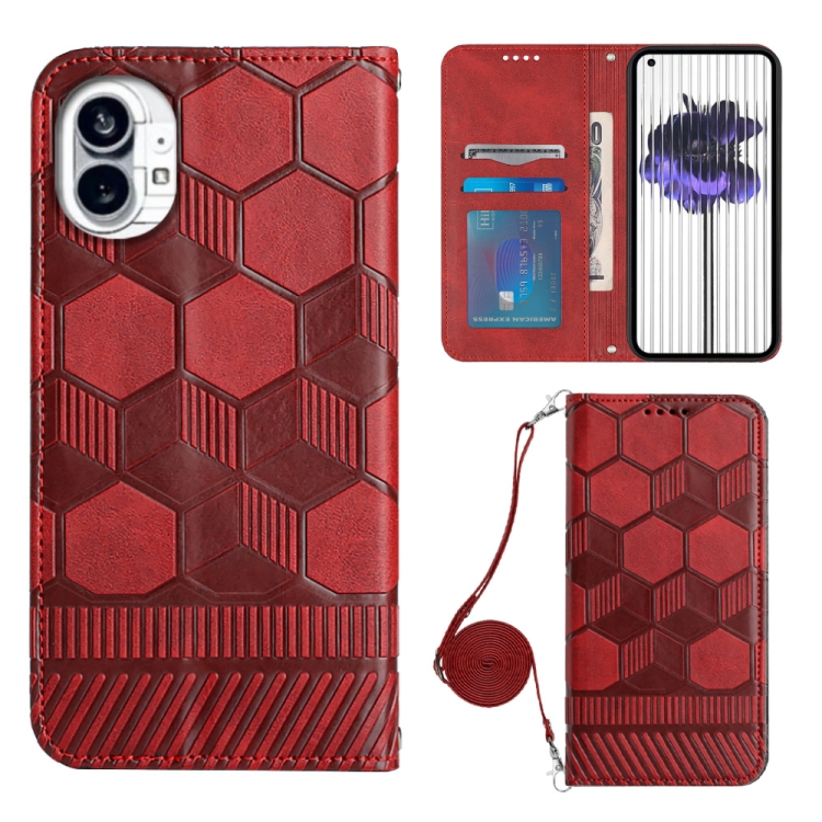 

For Nothing Phone 1 Crossbody Football Texture Magnetic PU Phone Case(Red)