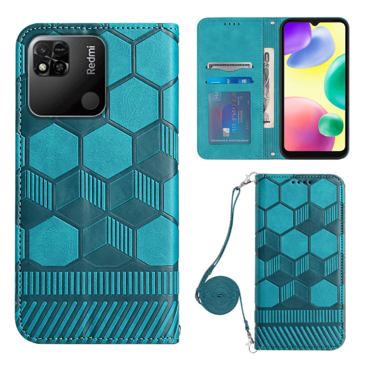 

For Xiaomi Redmi 10A Crossbody Football Texture Magnetic PU Phone Case(Light Blue)
