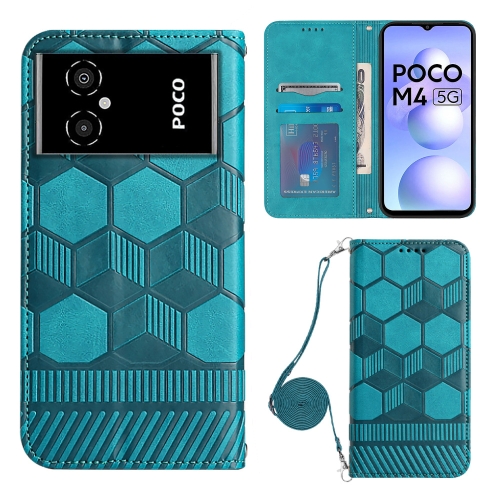 

For Xiaomi Poco M4 5G Crossbody Football Texture Magnetic PU Phone Case(Light Blue)