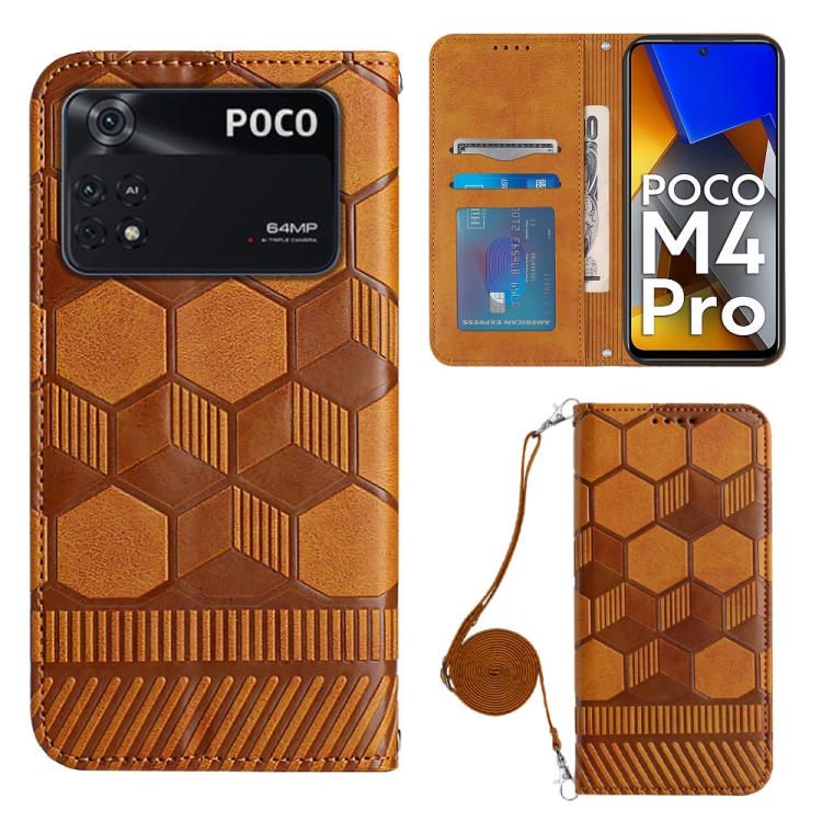 

For Xiaomi Poco M4 Pro 4G Crossbody Football Texture Magnetic PU Phone Case(Khaki)