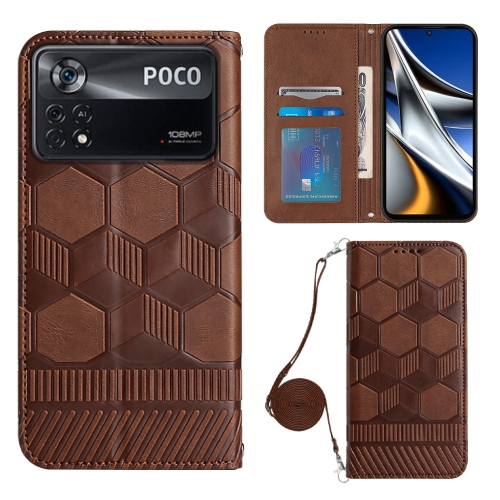 

For Xiaomi Poco X4 Pro 5G Crossbody Football Texture Magnetic PU Phone Case(Brown)