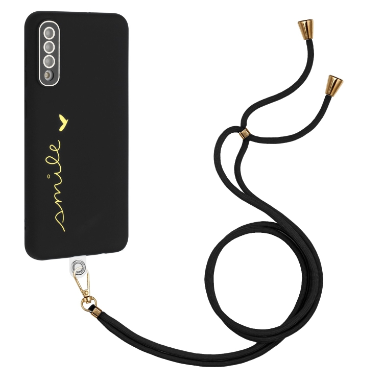 

For Samsung Galaxy A70 Gilding Line TPU Phone Case with Strap(Black)