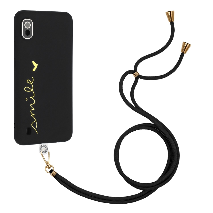 

For Samsung Galaxy A10 Gilding Line TPU Phone Case with Strap(Black)