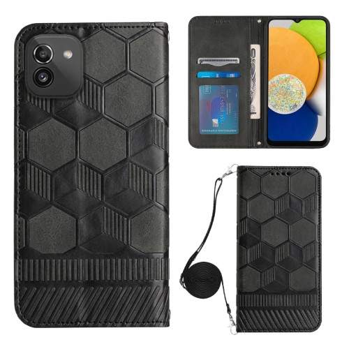 

For Samsung Galaxy A03 164mm Crossbody Football Texture Magnetic PU Phone Case(Black)