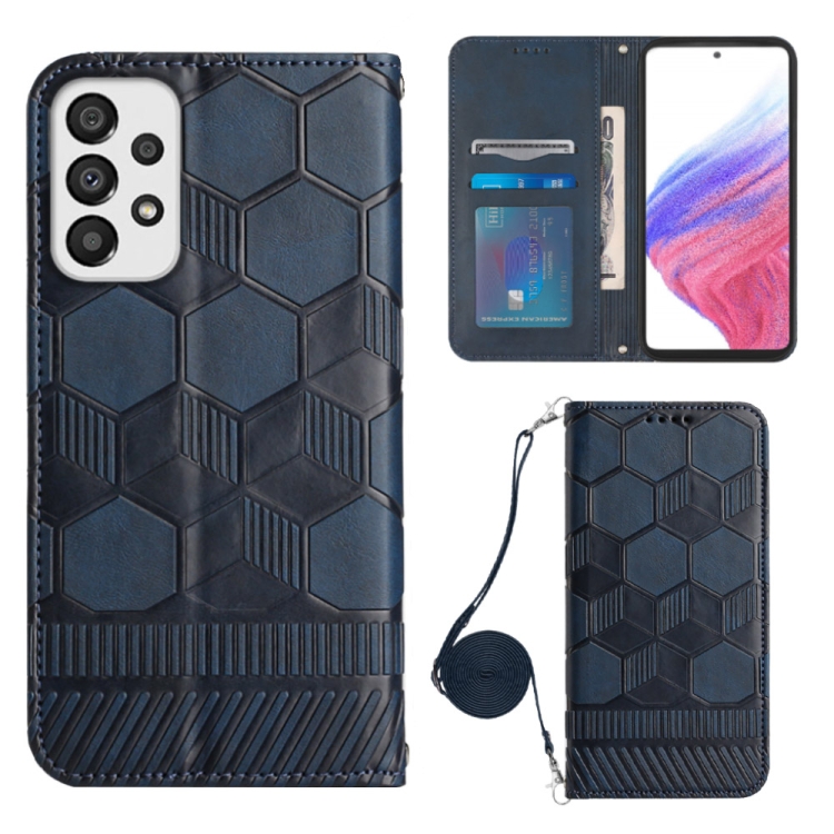 

For Samsung Galaxy A73 5G Crossbody Football Texture Magnetic PU Phone Case(Dark Blue)