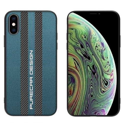 

Carbon Fiber Texture Plain Leather Phone Case For iPhone XS / X(Dark Green)