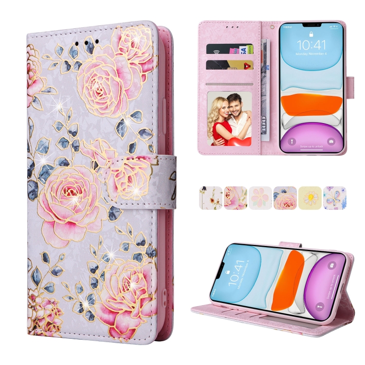 

Bronzing Painting RFID Leather Case For iPhone 11 Pro(Rose Flower)