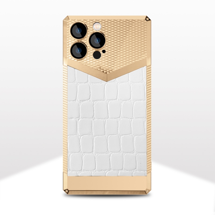 

For iPhone 11 Crocodile Texture Electroplate Leather Phone Case (Gold+White)