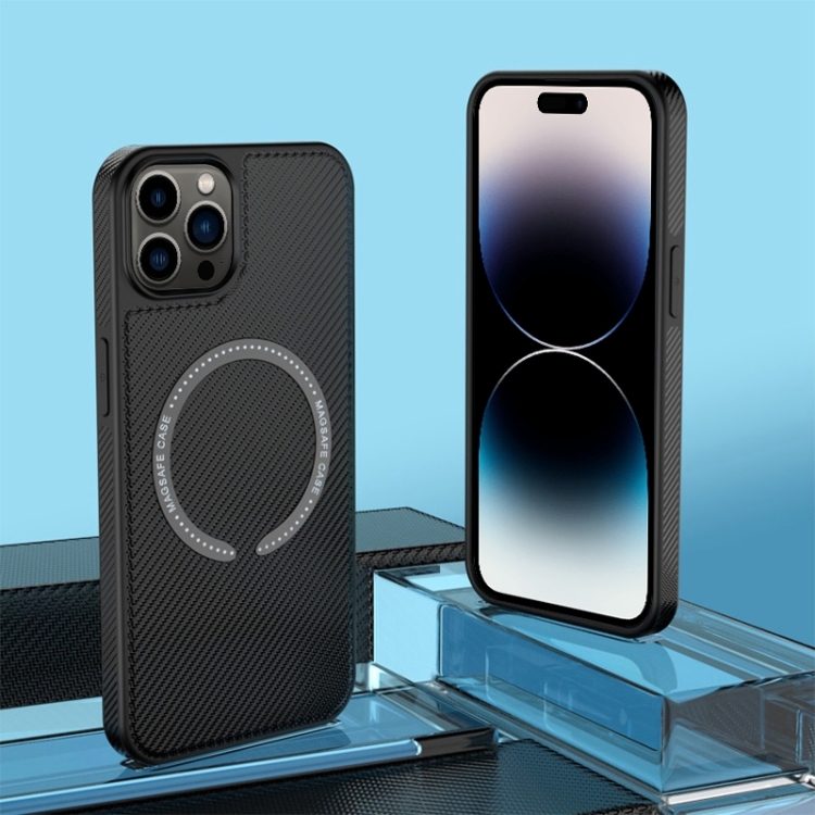 

For iPhone 14 Pro Max Carbon Fiber Texture MagSafe Magnetic Phone Case (Black)