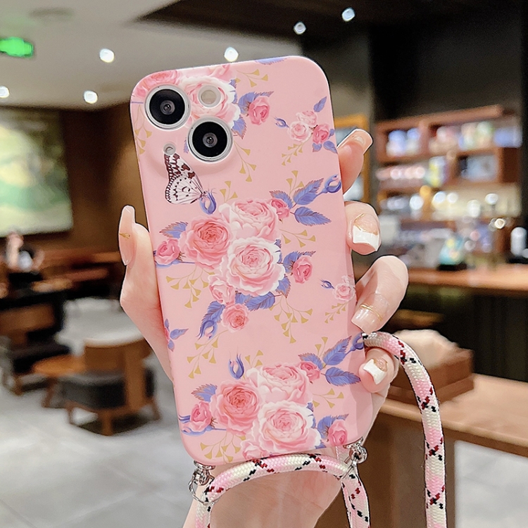

Lanyard Small Floral TPU Phone Case For iPhone 14 Max(Pink)