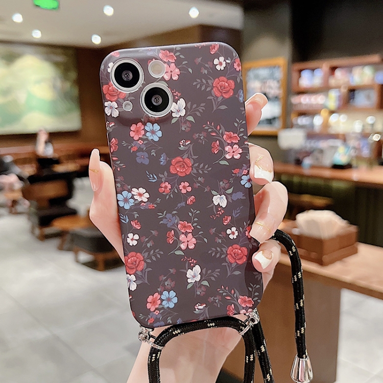 

Lanyard Small Floral TPU Phone Case For iPhone 11(Purple Red)