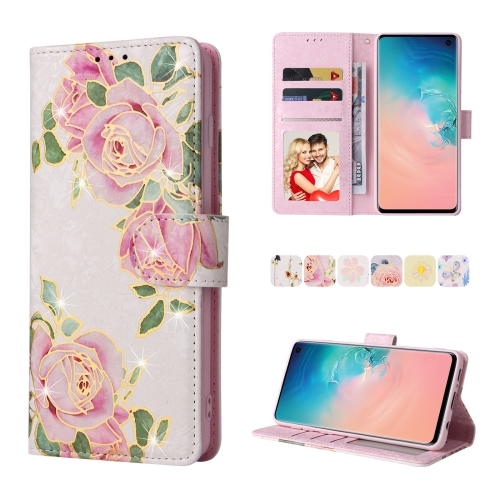 

For Samsung Galaxy S10 Bronzing Painting RFID Leather Case(Rose Flower)