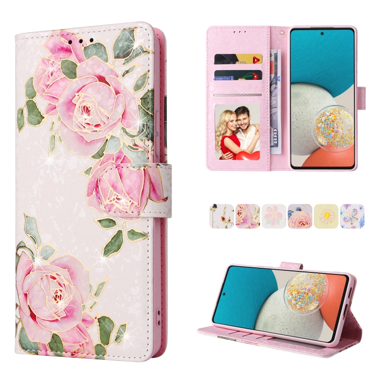 

For Samsung Galaxy A53 5G Bronzing Painting RFID Leather Case(Rose Flower)