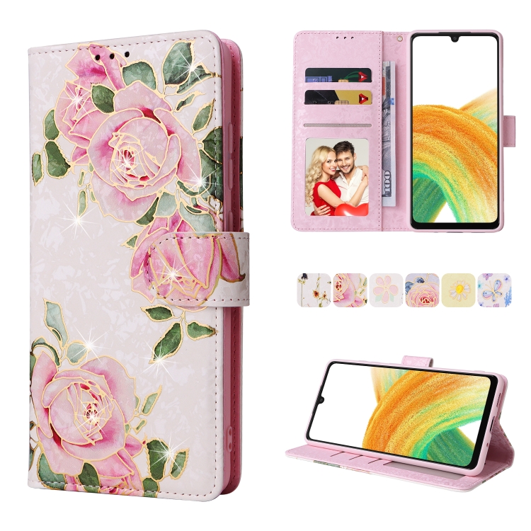

For Samsung Galaxy A33 5G Bronzing Painting RFID Leather Case(Rose Flower)