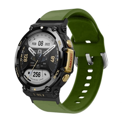 

For Amazfit T-Rex 2 Silicone Reverse Buckle Watch Band(Army Green)