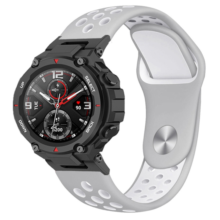 

For Amazfit T-Rex 2 Two-color Holes Reverse Buckle Silicone Watch Band(Grey White)