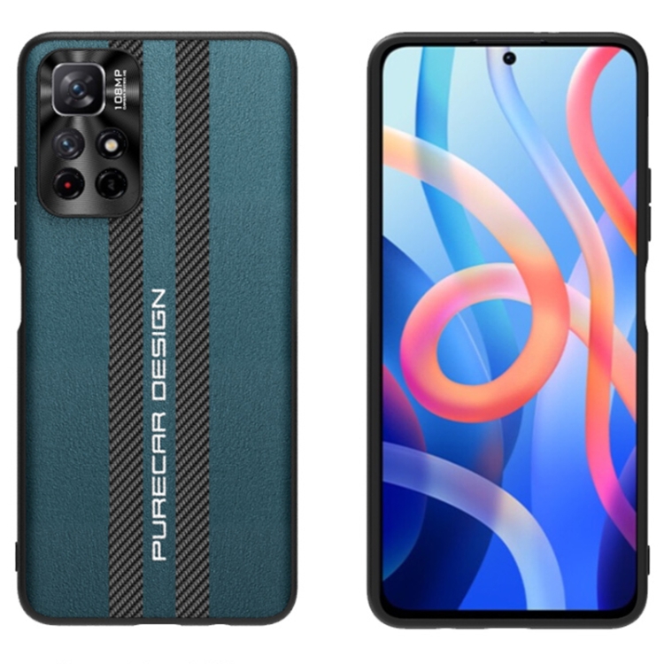 

For Xiaomi Redmi Note 11 Carbon Fiber Texture Plain Leather Phone Case(Dark Green)