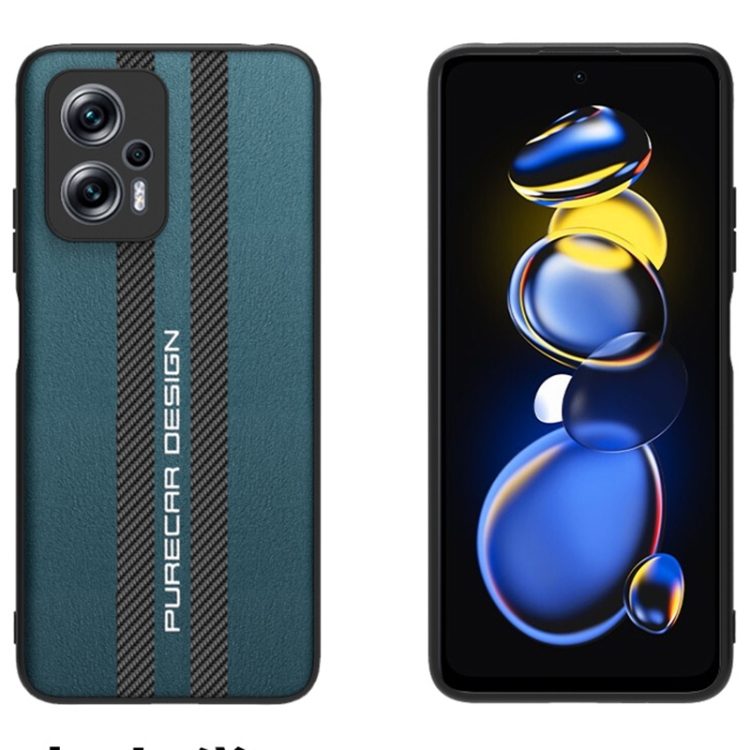 

For Xiaomi Redmi Note 11T Carbon Fiber Texture Plain Leather Phone Case(Dark Green)