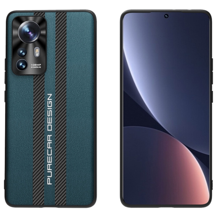 

For Xiaomi 12 Pro Carbon Fiber Texture Plain Leather Phone Case(Dark Green)