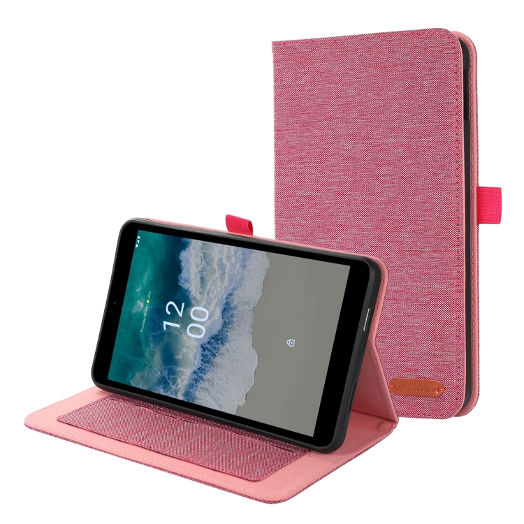 

For Nokia T10 Fabric PU + TPU Flip Tablet Leather Case(Rose Red)