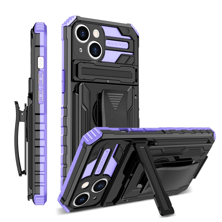 

King Kong Back Clip Series Holder Phone Case For iPhone 13(Purple)