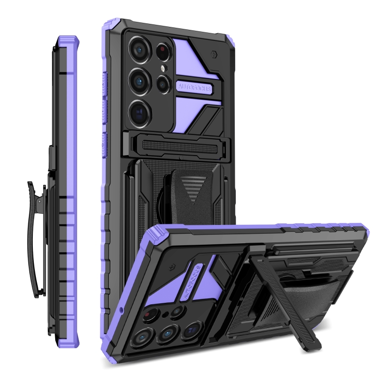 

For Samsung Galaxy S22 Ultra 5G King Kong Back Clip Series Holder Phone Case(Purple)