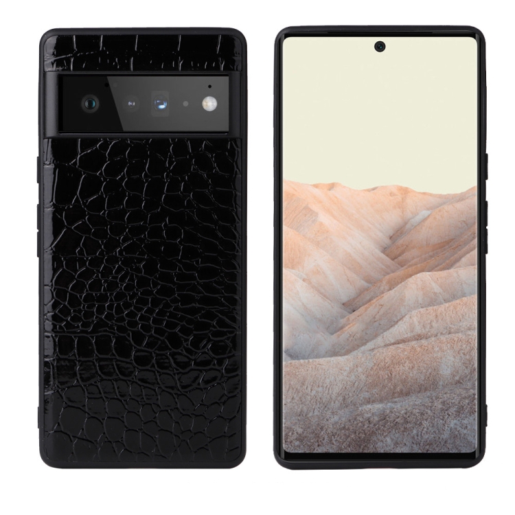 

For Google Pixel 6 Leather Back Phone Case(Black Crocodile Texture)