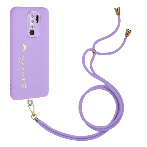 

For Xiaomi Redmi 9 Prime / Poco M2 Gilding Line TPU Phone Case with Strap(Light Purple)