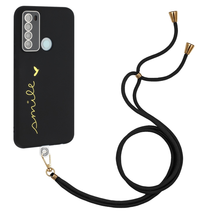 

For Xiaomi Redmi Note 8 / Note 8 2021 Gilding Line TPU Phone Case with Strap(Black)