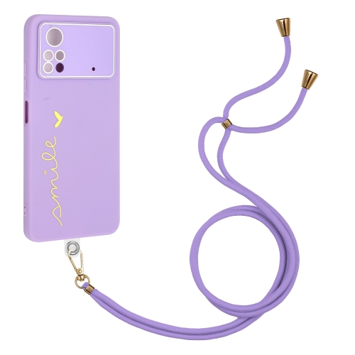 

For Xiaomi Poco M4 Pro Gilding Line TPU Phone Case with Strap(Light Purple)