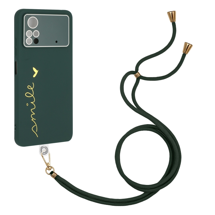 

For Xiaomi Poco X4 Pro 5G Gilding Line TPU Phone Case with Strap(Dark Green)