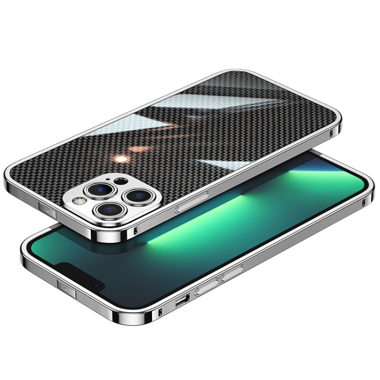 

For iPhone 13 Pro Max Carbon Brazed Stainless Steel Ultra Thin Protective Phone Case (Silver)