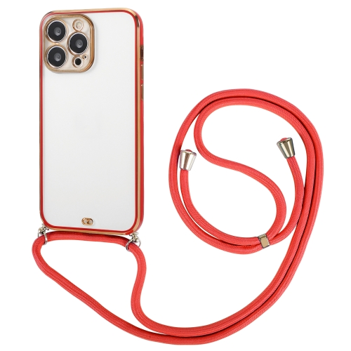 

For iPhone 14 Electroplated Two-color TPU Phone Case with Lanyard (Red)